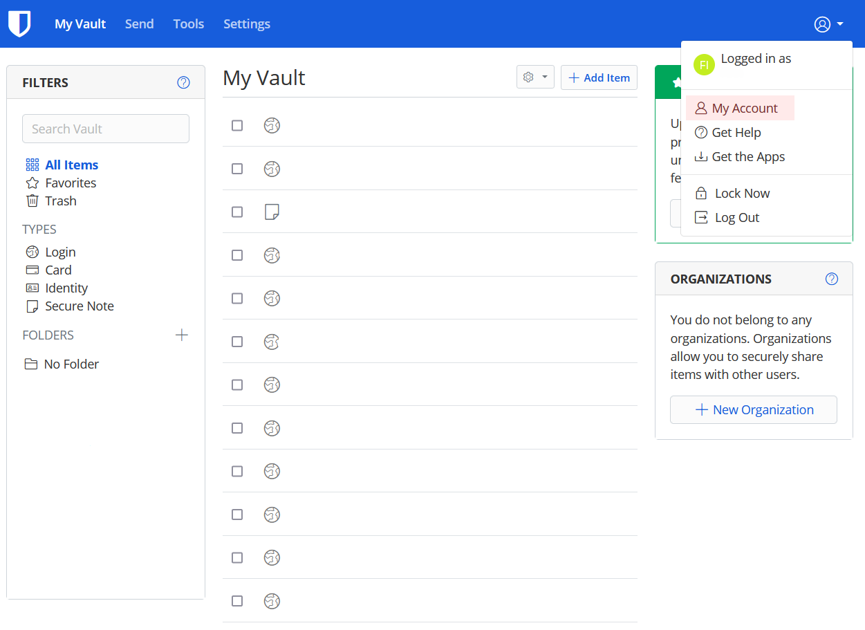 Access account settings from web interface