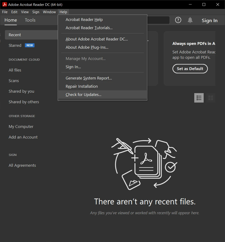 Checking for Updates Adobe Acrobat Reader
