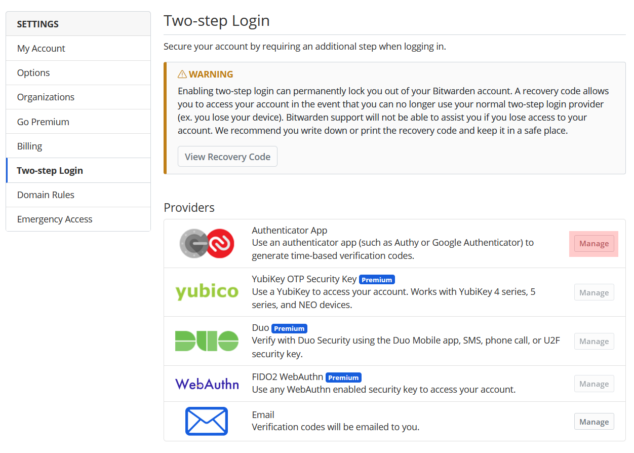 Accessing MFA (aka. Two-Step Login)