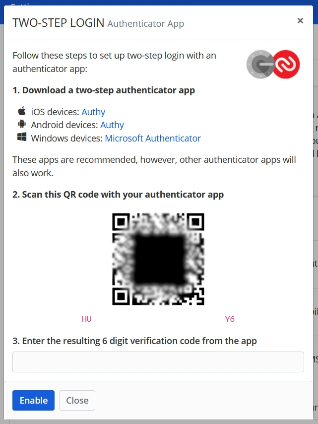 QR Code to scan into Authy