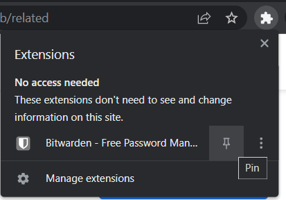 Pinning Bitwarden in Google Chrome