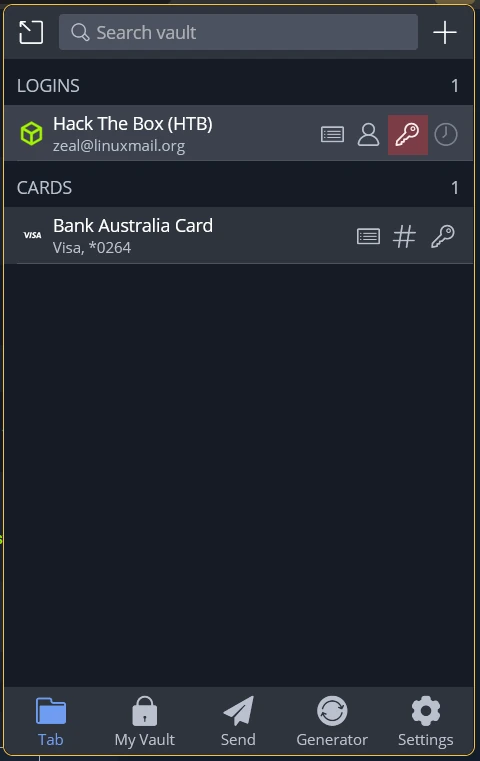 Click Key button to copy password to clipboard