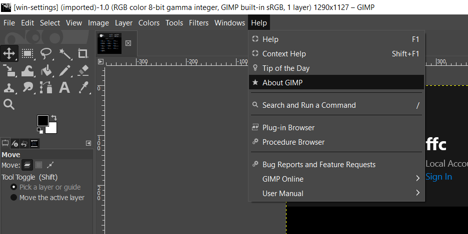 Opening GIMP Help Menu