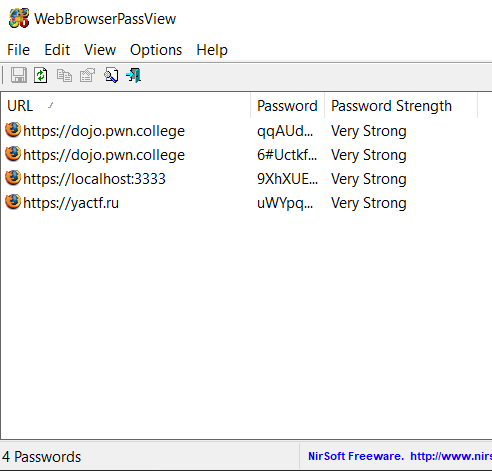 Recovering passwords with WebBrowserPassView
