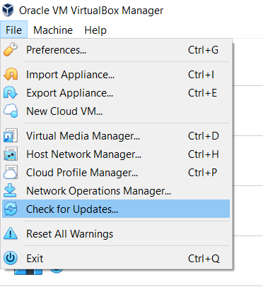 Checking for Updates Virtual Box
