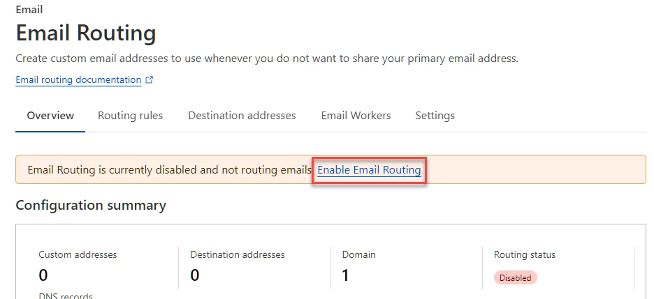 Enableing Email Routing